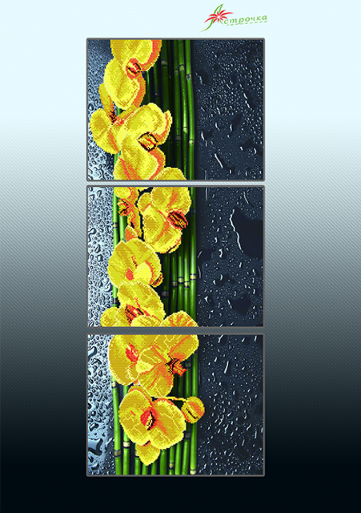 Схема картины Триптих роскошные желто-красные пионы для вышивки бисером на габардине ТК082пн7258